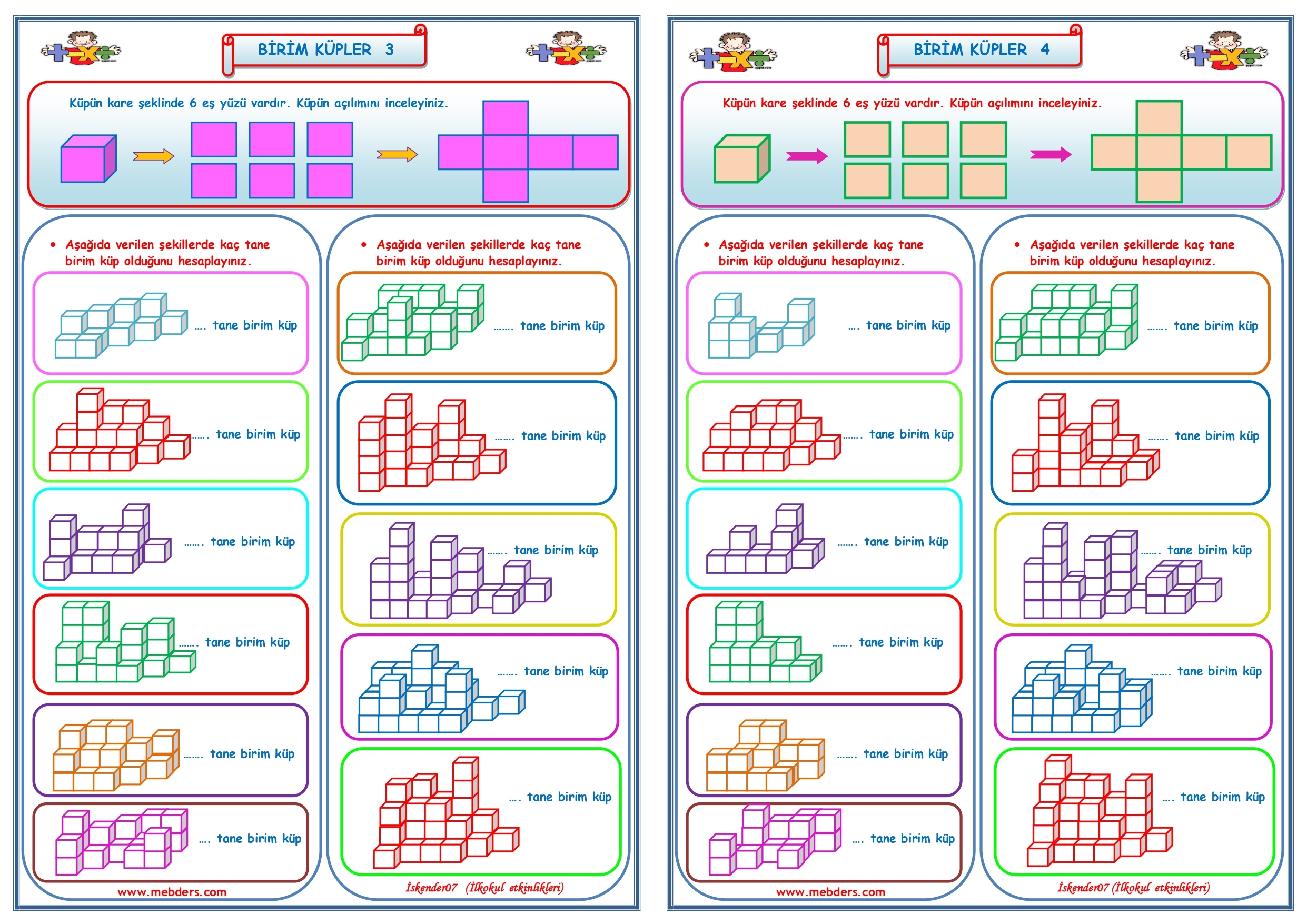 4. Sınıf Matematik Birim Küpler 3-4 (2 Sayfa)