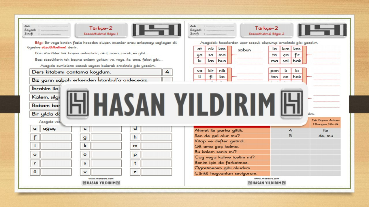 2. Sınıf Türkçe Sözcük Bilgisi Çalışma Sayfaları