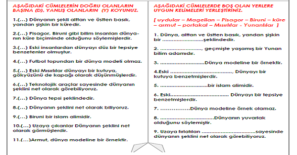3. Sınıf - Fen Bilimleri Dünyanın Şekli Etkinliği