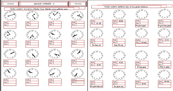 3. Sınıf - Matematik Saatler Etkinliği-10