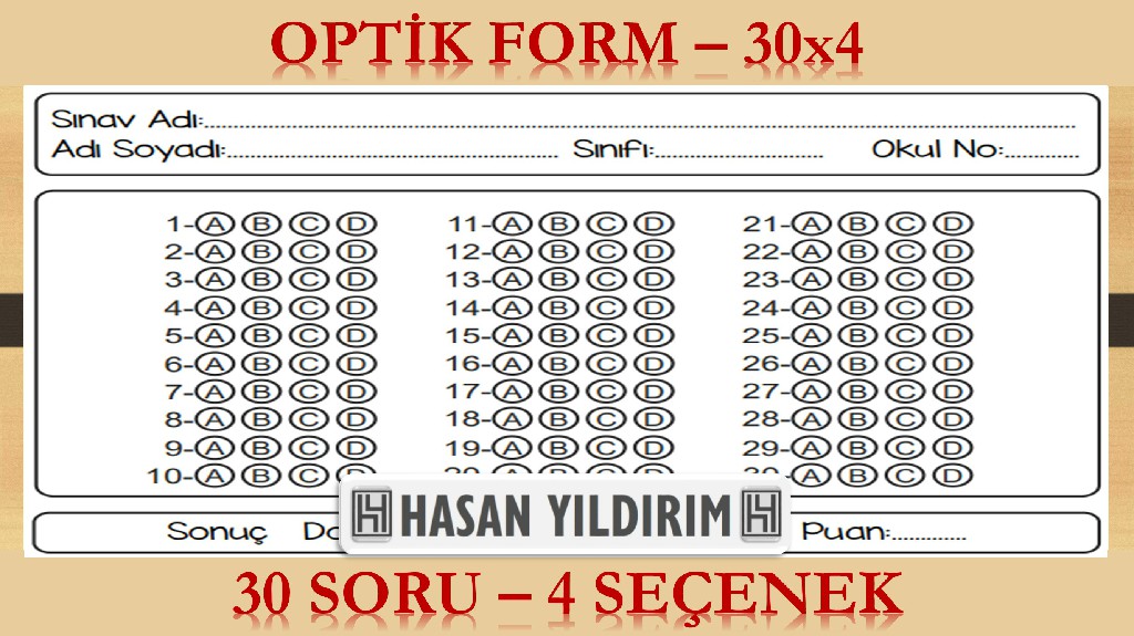 Optik Form - 30x4 (30 Soru - 4 Seçenek)