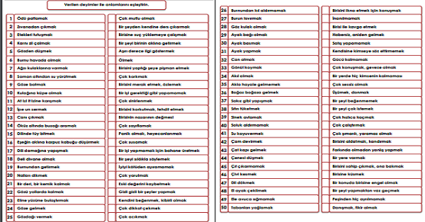 2. Sınıf - Türkçe - Deyimler Etkinliği
