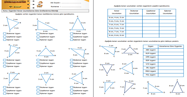 4. Sınıf Matematik Üçgenleri Kenar Uzunluklarına Göre Sınıflandırma 2