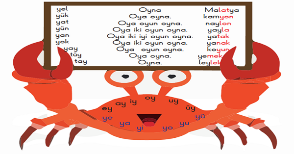 1. Sınıf İlk Okuma Yazma (Y-y Sesi) Yengeç Boyama ve Okuma Metni