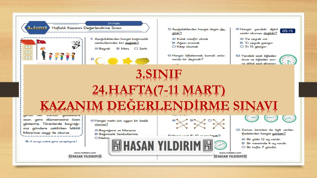 3. Sınıf Haftalık Değerlendirme Testi-24.Hafta(7-11 Mart)