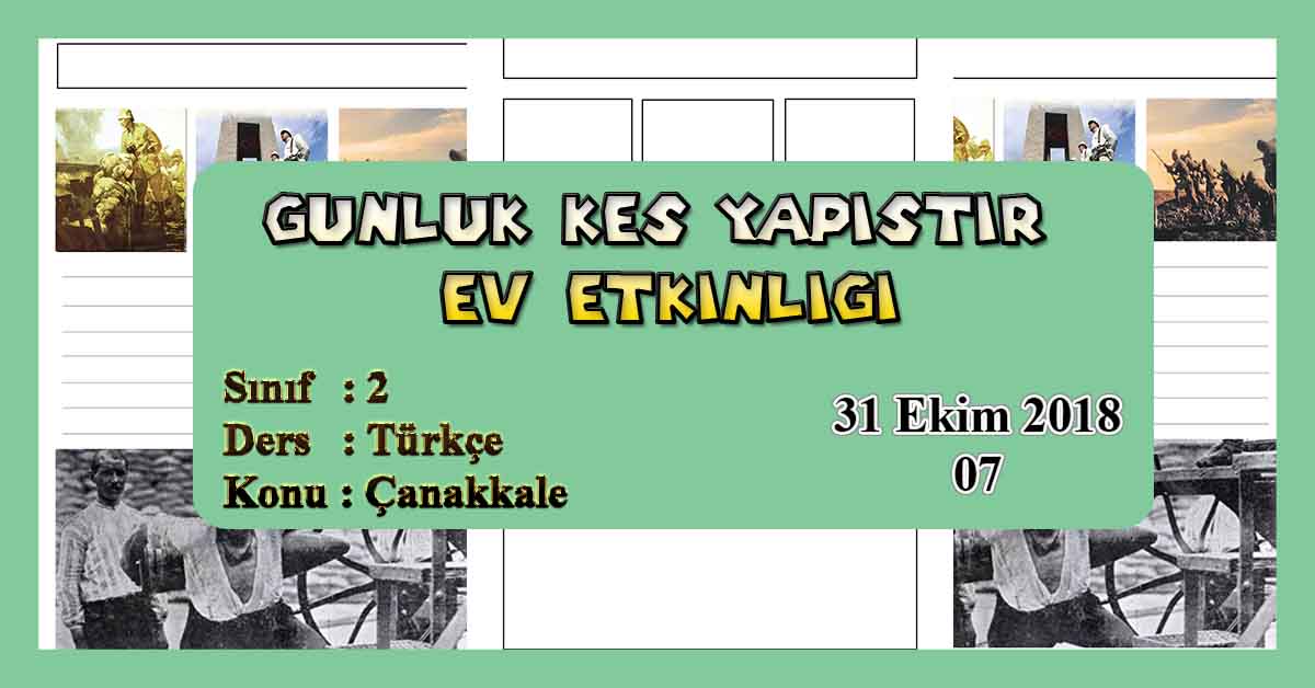2. Sınıf Günlük Kes Yapıştır Ev Etkinliği - Çanakkale