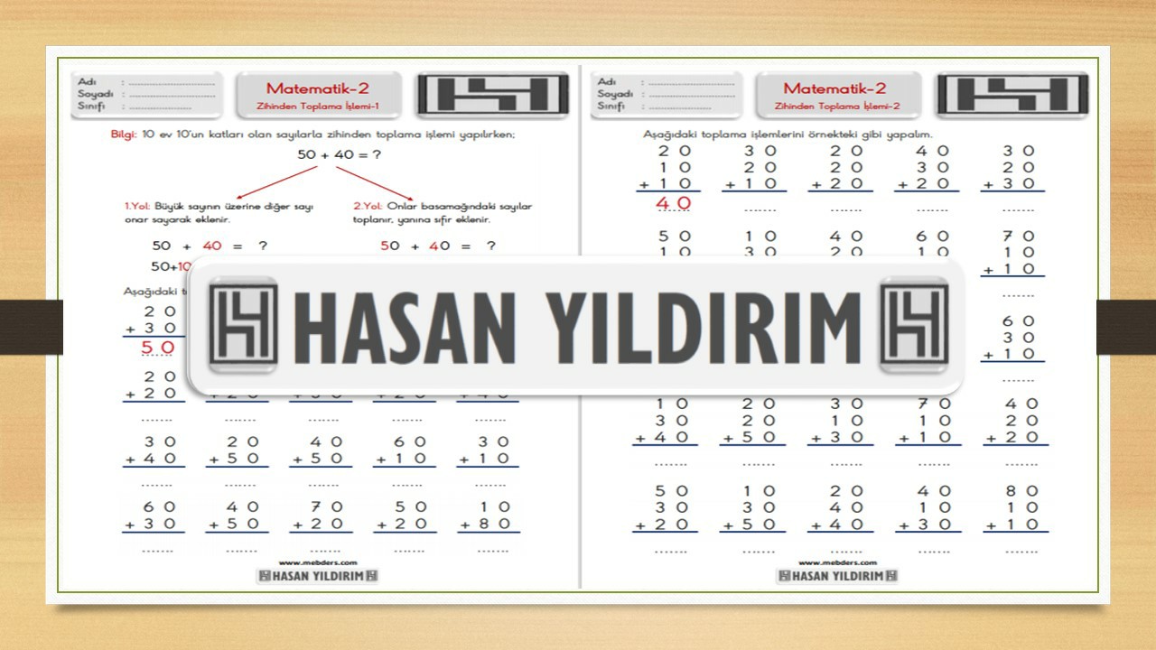 2. Sınıf Matematik Zihinden Toplama İşlemi Çalışma Sayfaları