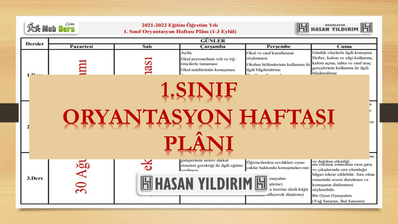 1. Sınıf Oryantasyon Haftası Plânı