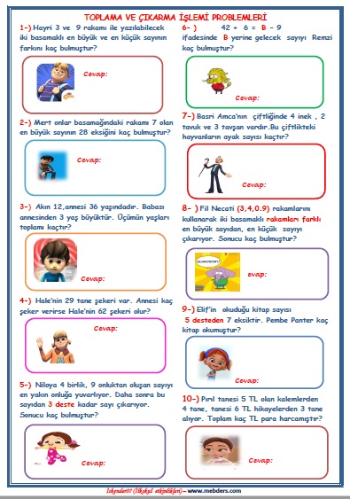 2. Sınıf Matematik Toplama ve Çıkarma İşlemi Problemleri Değerlendirme Çalışması