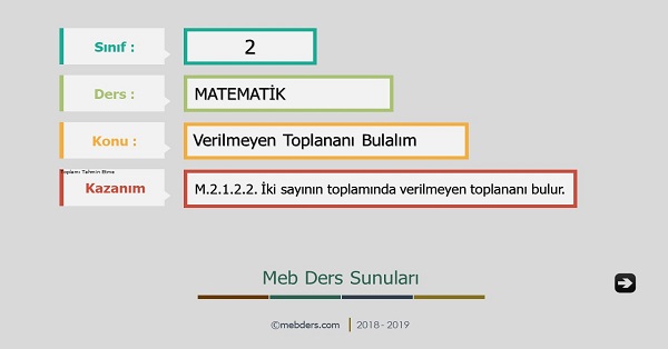 2. Sınıf Matematik Verilmeyen Toplananı Bulalım Sunusu