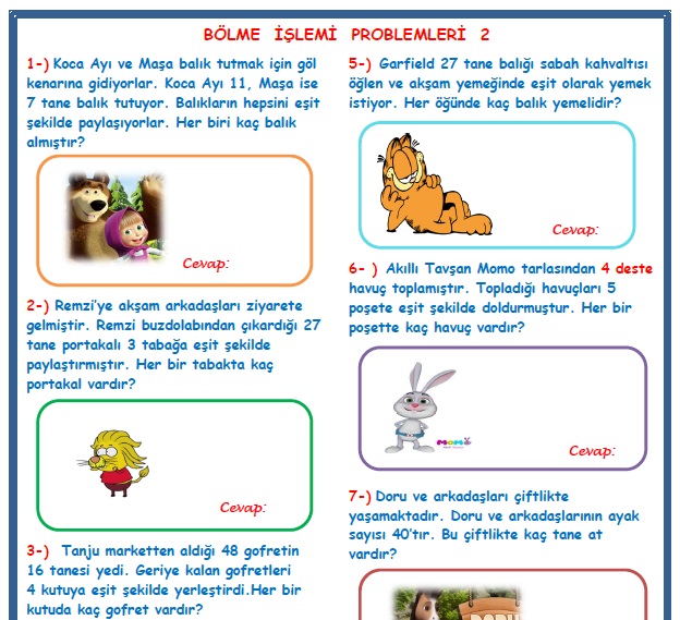 2. Sınıf Matematik Bölme İşlemi Problemleri 2