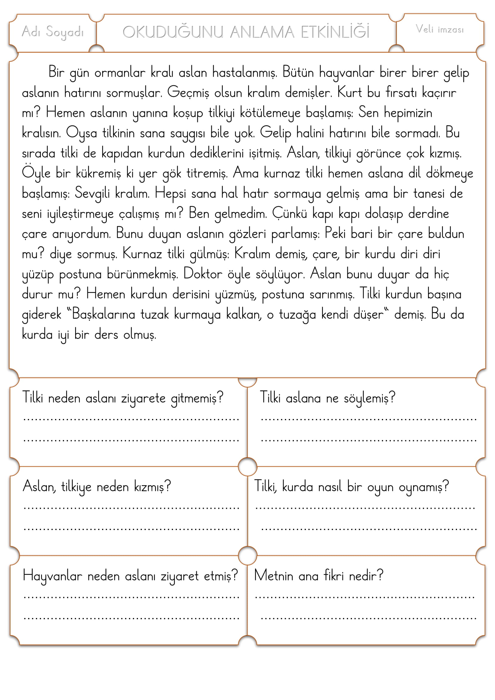 1. Sınıf Türkçe Okuduğunu Anlama Etkinliği -7