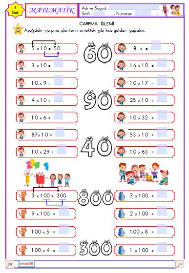 3. Sınıf Matematik 10 ve 100 ile Kısa Yoldan Çarpma işlemi 1
