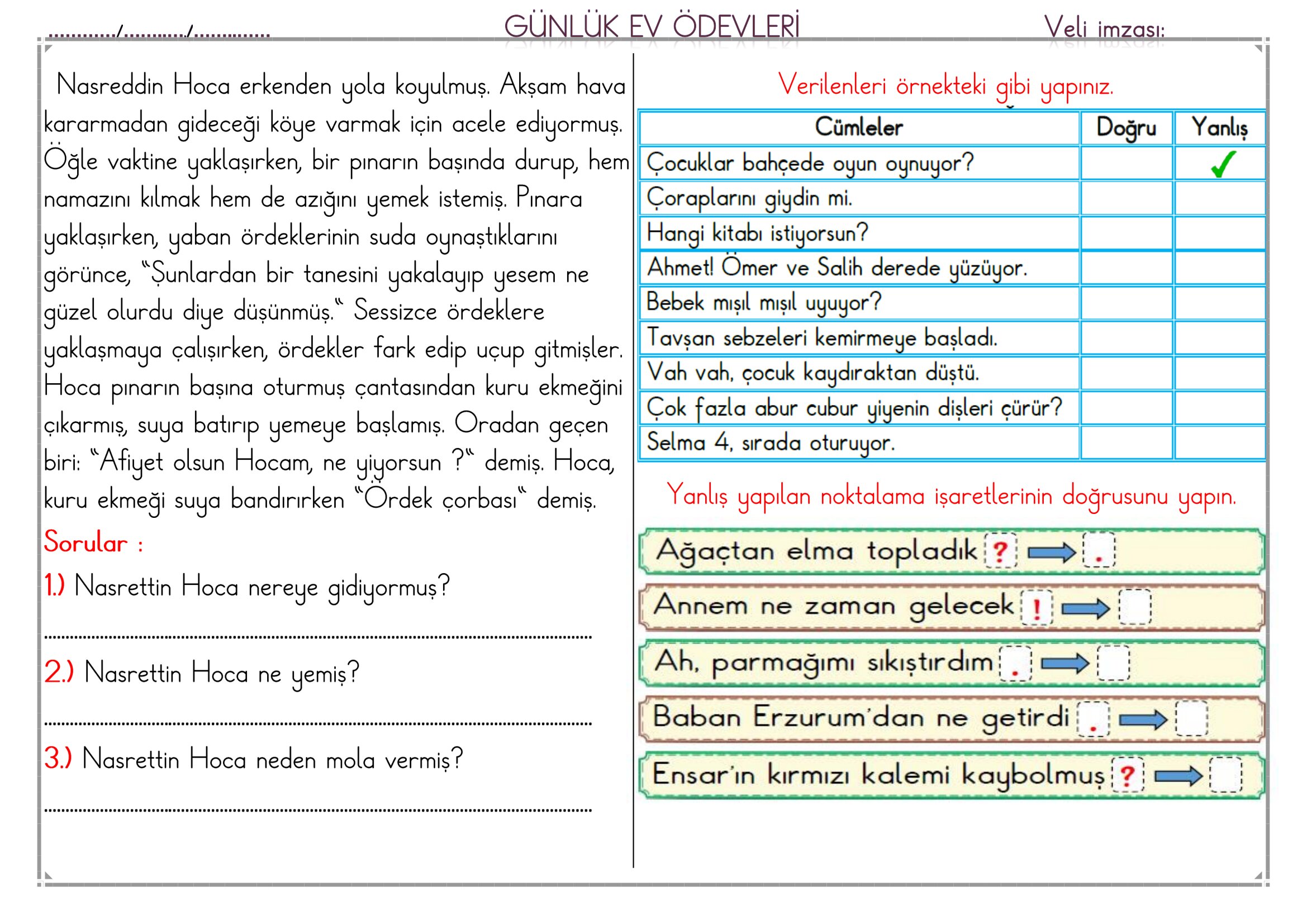 1. Sınıf - 05 Mayıs 2026 Günlük Ev Ödevleri