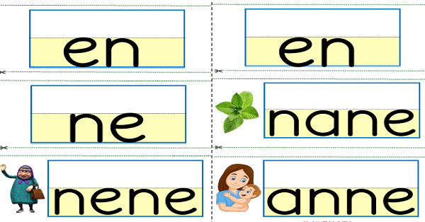 1. Sınıf İlk Okuma Yazma E sesi EN-NE ANNE-NENE-NANE Fiş Çalışması İpe Asmak İçin