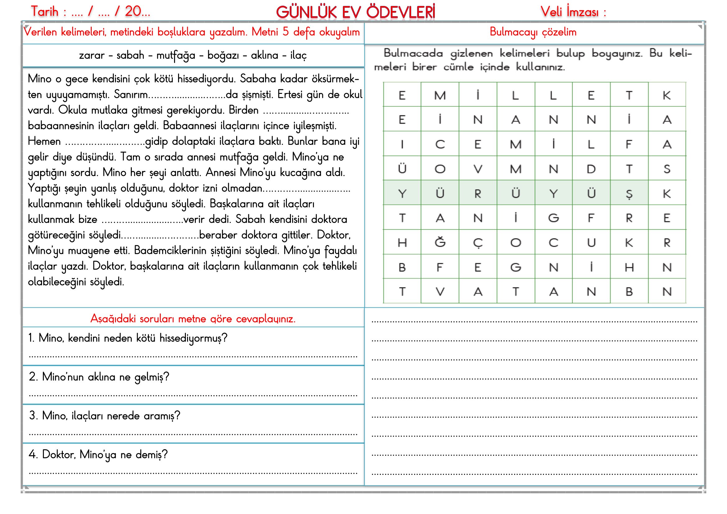 2. Sınıf - 19 Şubat 2026 Günlük Ev Ödevleri