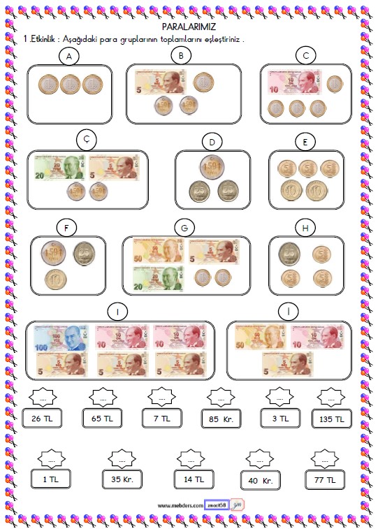 2. Sınıf Matematik Paralarımız Etkinliği 12
