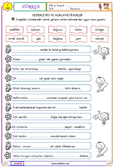3. Sınıf Türkçe Destekleyici ve Açıklayıcı İfadeler Etkinliği