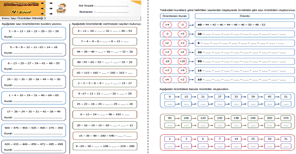 4. Sınıf Matematik Sayı Örüntüleri Etkinliği 3