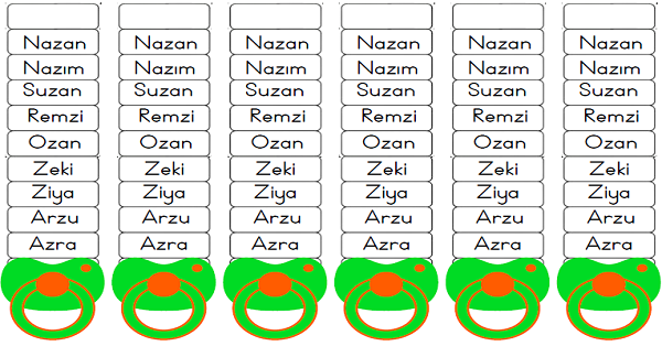 1. Sınıf İlk Okuma Yazma Z-z Sesi İnsan İsimleri Emzik Etkinliği