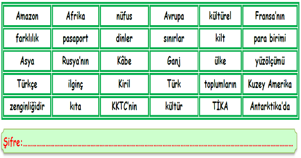 4. Sınıf Sosyal Bilgiler Uzaktaki Arkadaşlarım Boşluk Doldurma Etkinliği