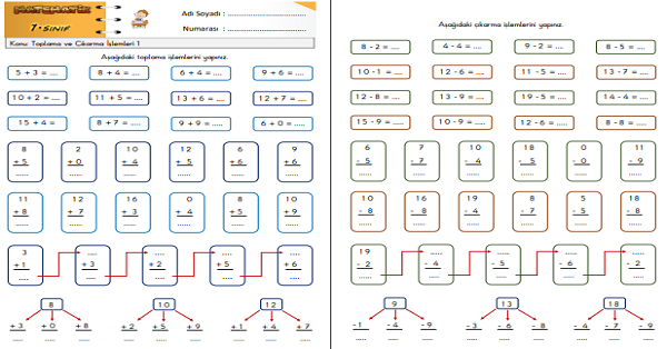 1. Sınıf Matematik Toplama ve Çıkarma İşlemi Etkinliği 1
