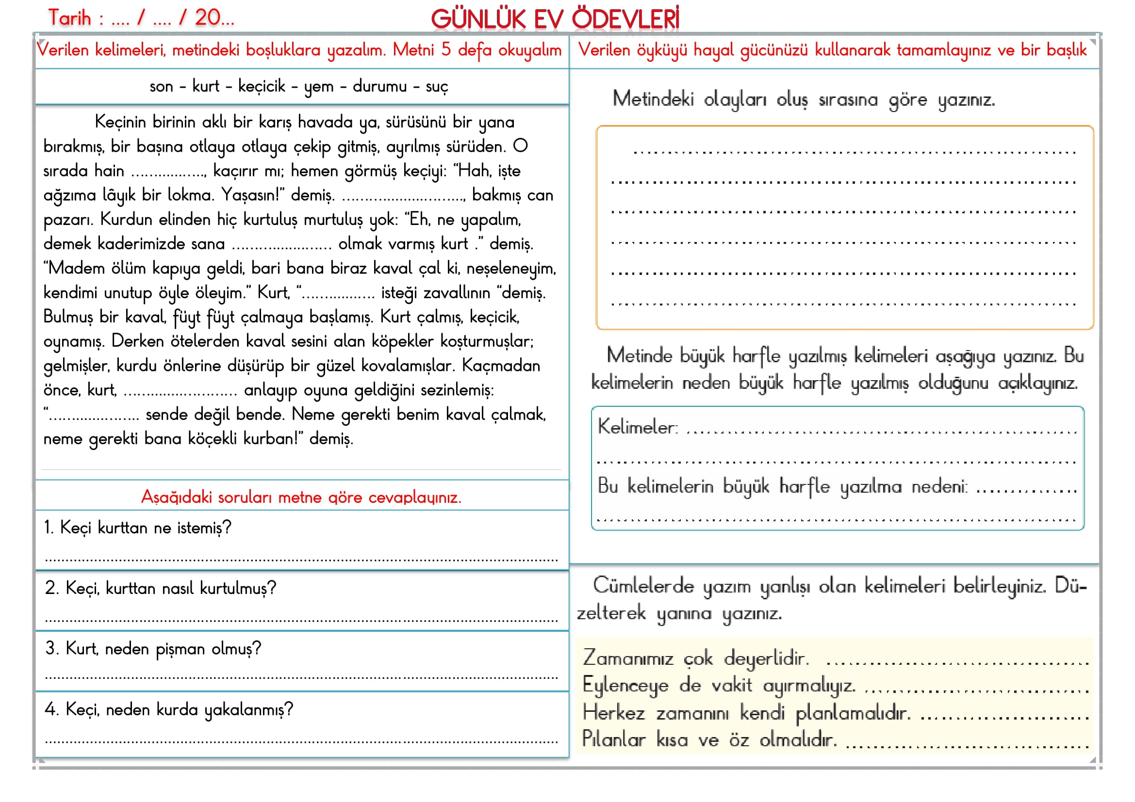 2. Sınıf 11 Haziran 2025 Günlük Ev Ödevi
