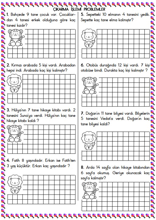 1. Sınıf Matematik Çıkarma İşlemi Problemler Etkinliği 12