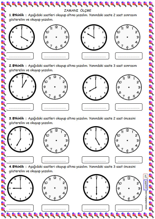2. Sınıf Matematik Zamanı Ölçme, Saat Etkinliği 28