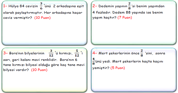 4. Sınıf Matematik Kesirlerle İlgili Problemler-5