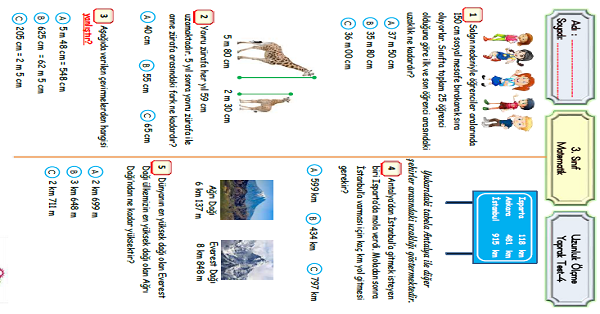 3. Sınıf Matematik Uzunluk Ölçme Yaprak Test-4