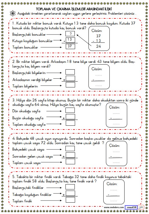 2. Sınıf Matematik Toplama ve Çıkarma İşlemleri Arasındaki İlişki Etkinliği 4
