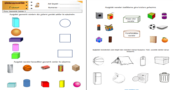 1. Sınıf Matematik Geometrik Cisimler Etkinliği 3
