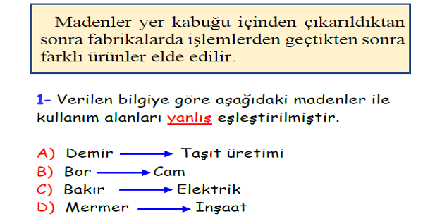 4. Sınıf Fen Bilimleri Yer Kabuğu ve Dünyamızın Hareketleri Yaprak Testi-5
