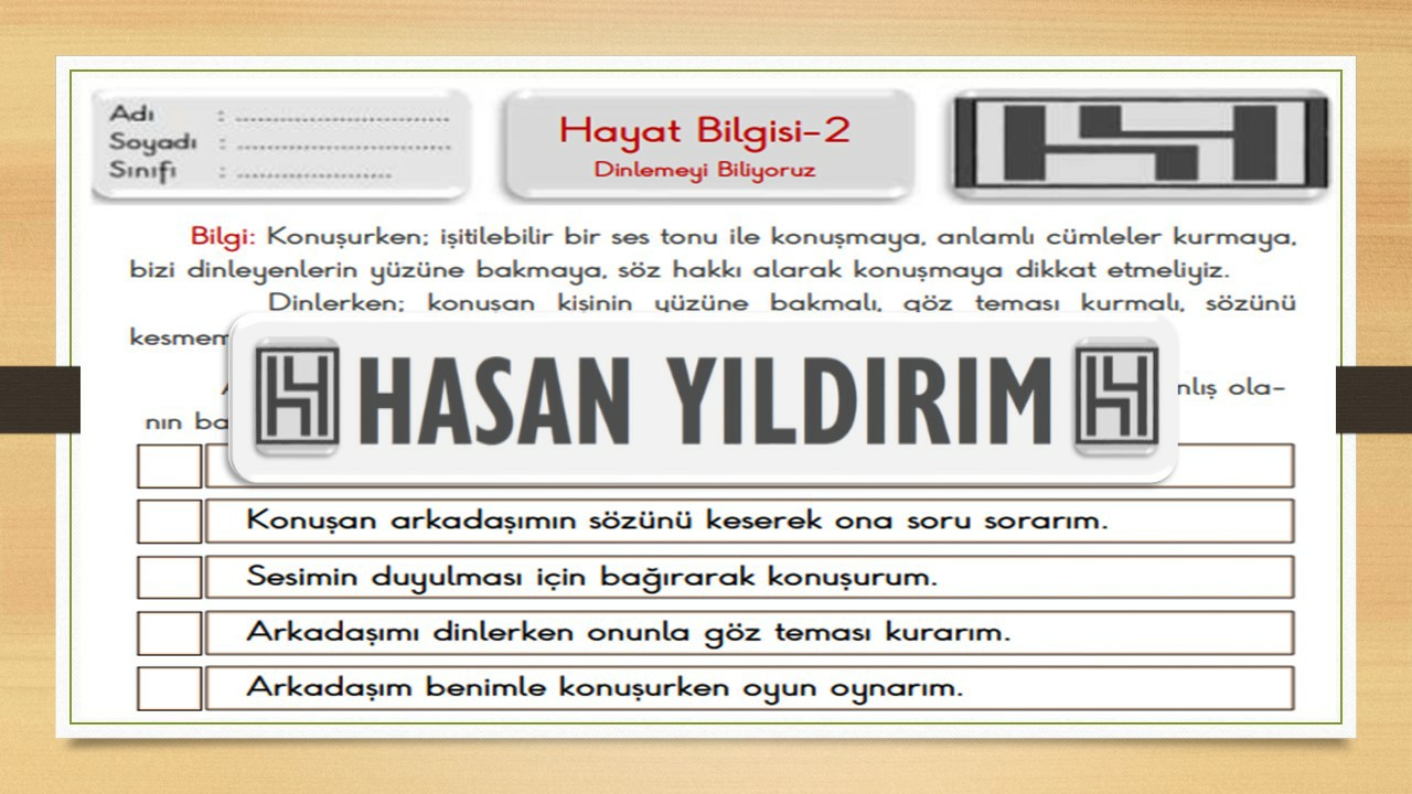 2. Sınıf Hayat Bilgisi Dinlemeyi Biliyoruz Çalışma Sayfası