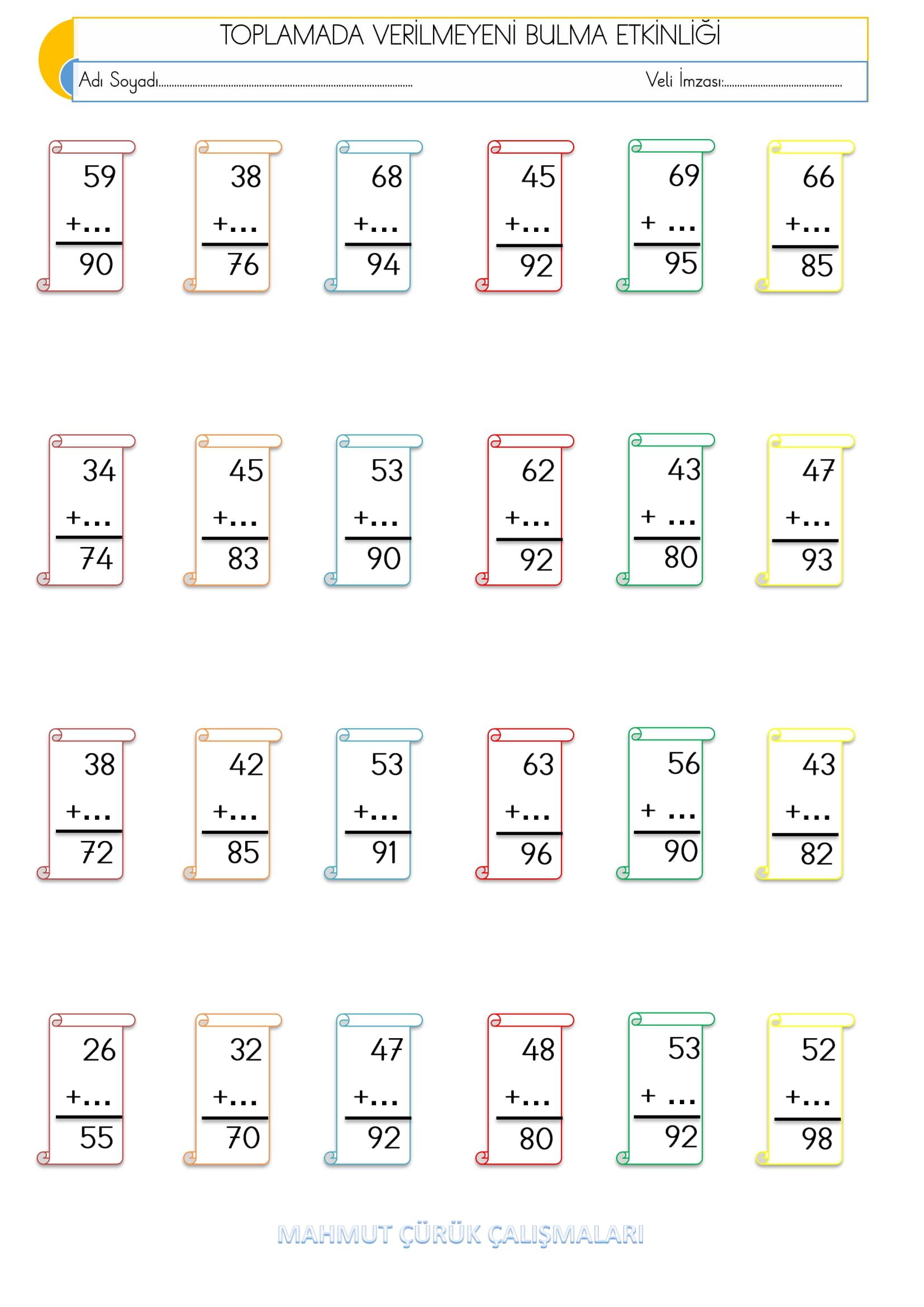 2. Sınıf - Matematik - Toplamada Verilmeyeni Bulma Etkinliği-1