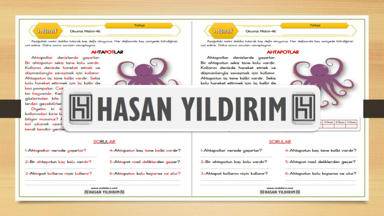 1. Sınıf Türkçe Okuma Metni-46 (Ahtapotlar)