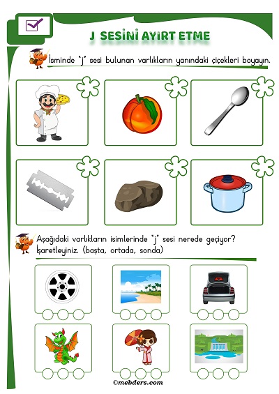 1. Sınıf İlkokuma J Sesi Ayırt Etme Etkinliği