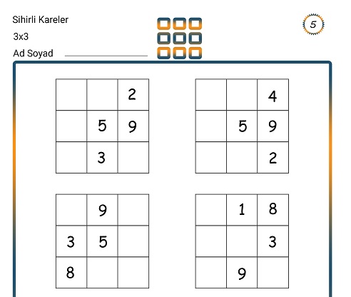 Sihirli Kareler (3x3) Zeka Etkinliği 5