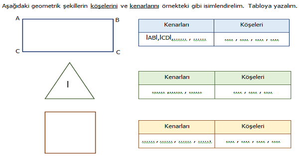4. Sınıf Matematik Üçgen, Kare ve Dikdörtgenin Kenarlarını ve Köşelerini İsimlendirme Etkinliği 1