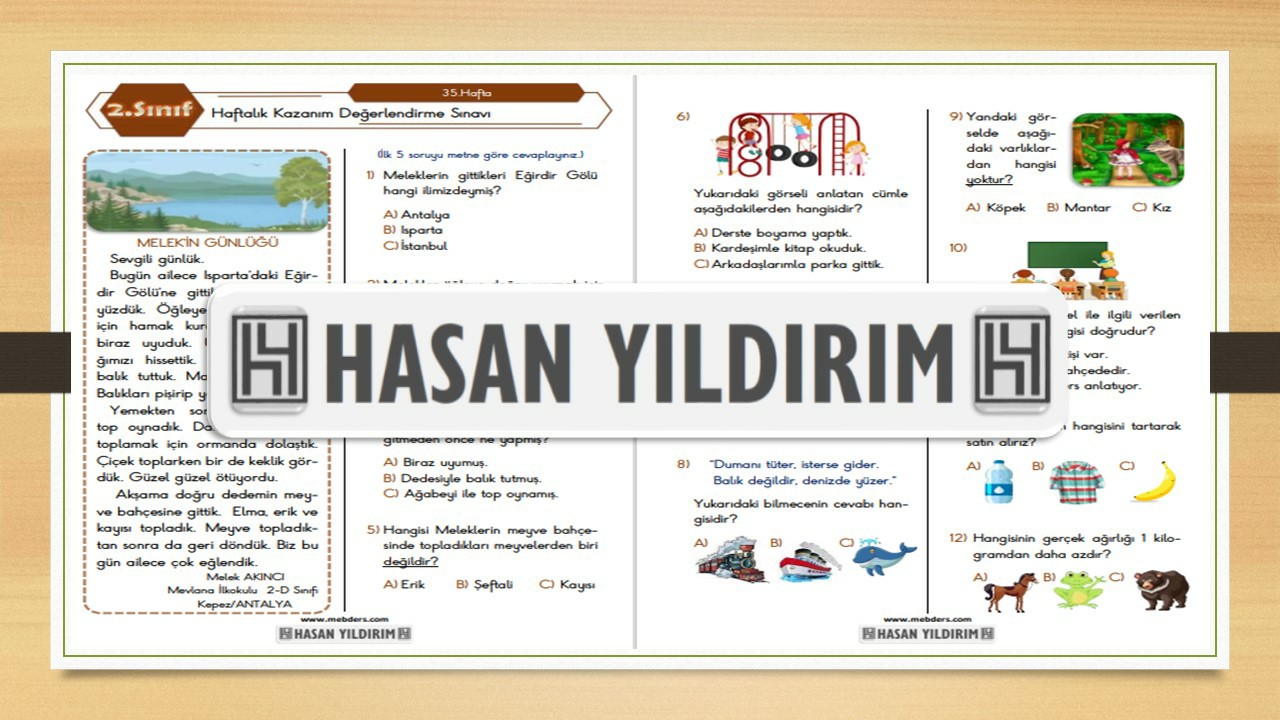 2. Sınıf Haftalık Değerlendirme Testi-35.Hafta(14-18 Haziran)