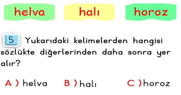 2. Sınıf Türkçe Alfabetik Sıralama-Test