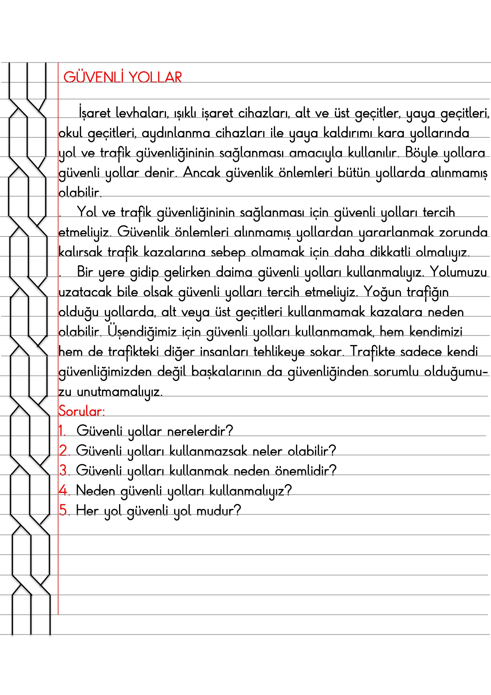 4. Sınıf Trafik Güvenliği Güvenli Yollar Defter Özeti