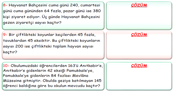 3. Sınıf Matematik Çıkarma İşlemi Problemleri-3