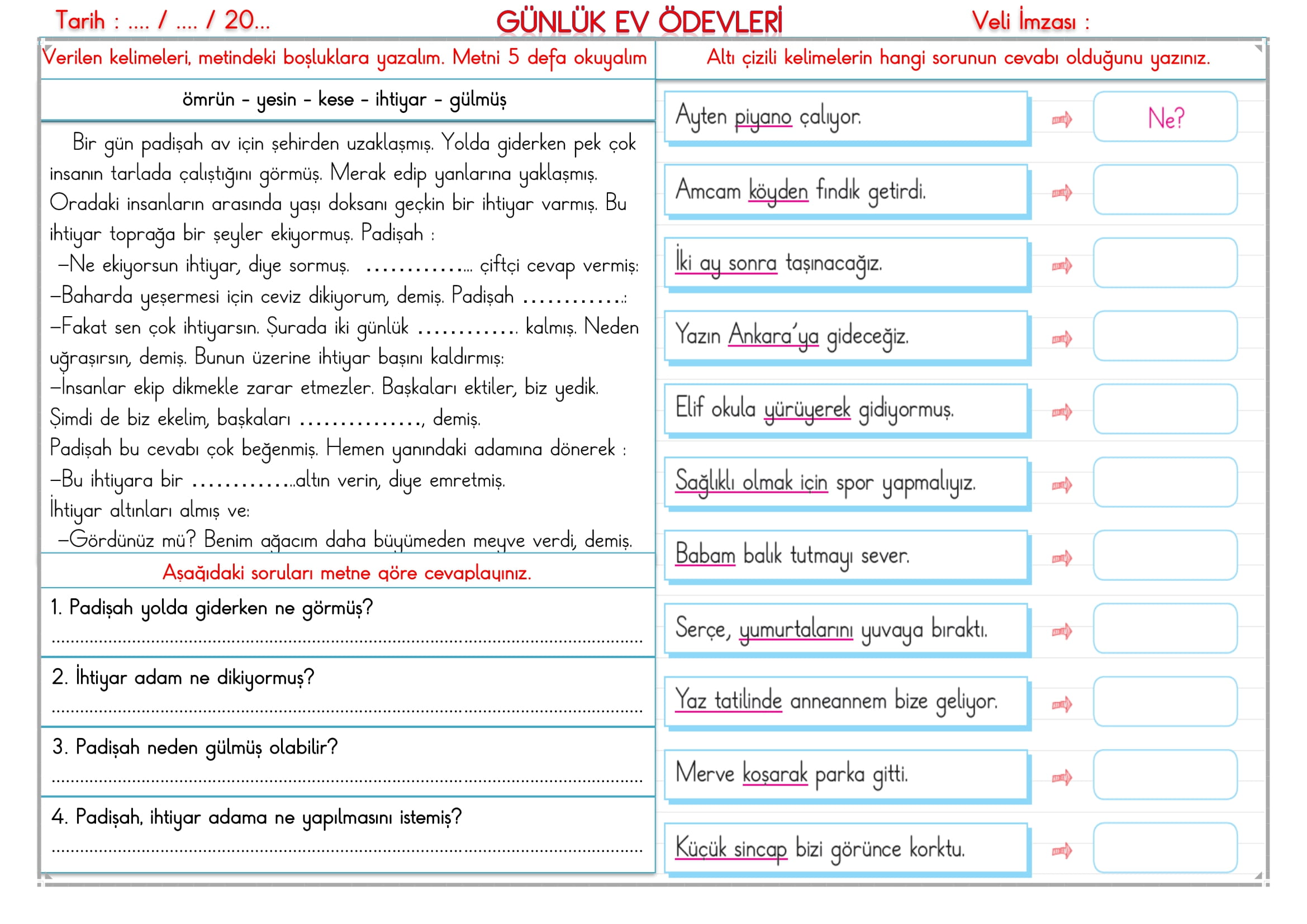2. Sınıf - 13 Ocak 2026 Günlük Ev Ödevleri