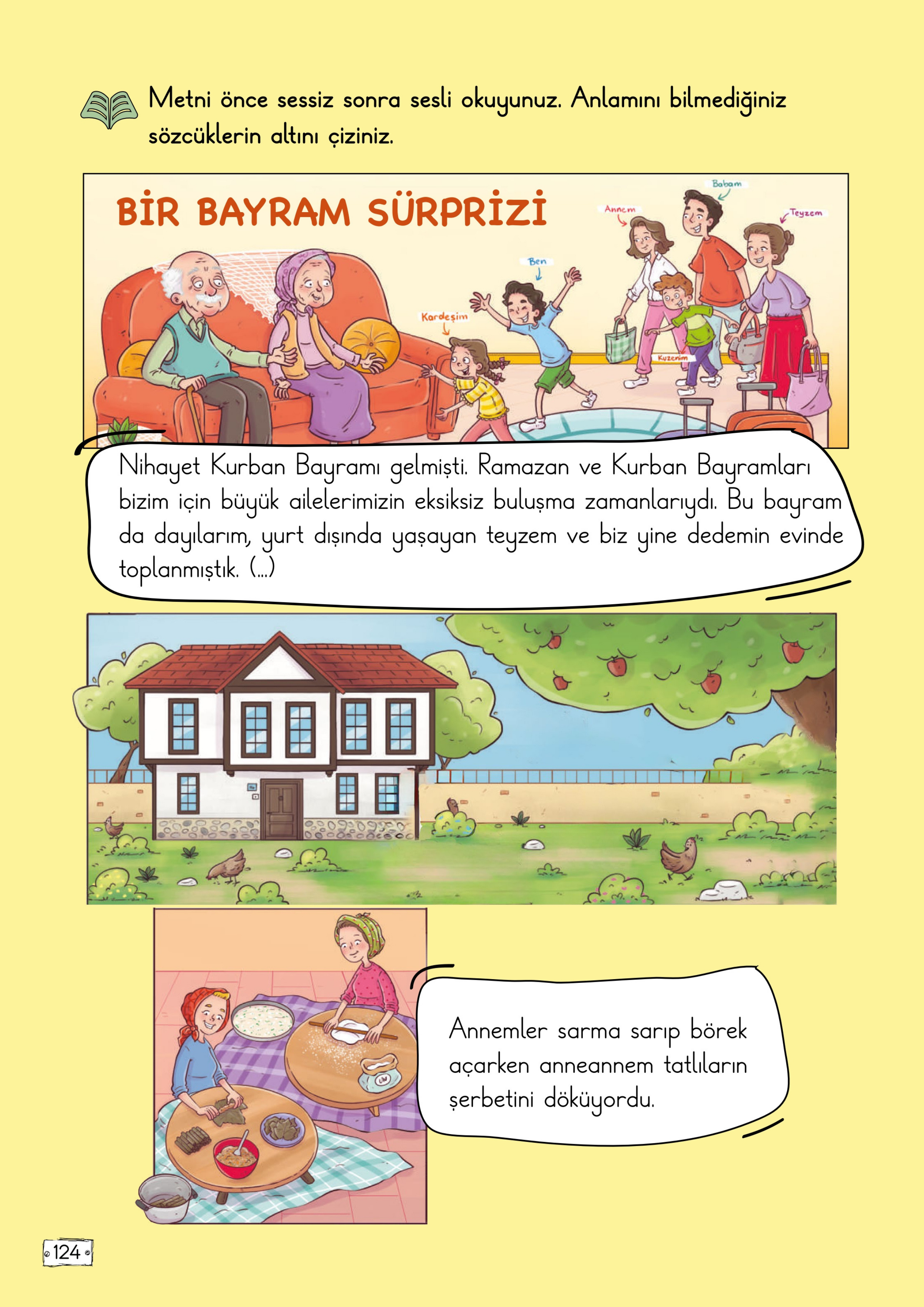 2. Sınıf Türkçe Meb Yayınları Bir Bayram Süprizi Metni Etkinlik Cevapları