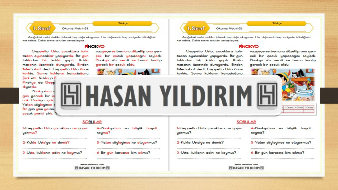1. Sınıf Türkçe Okuma Metni-31 (Pinokyo)