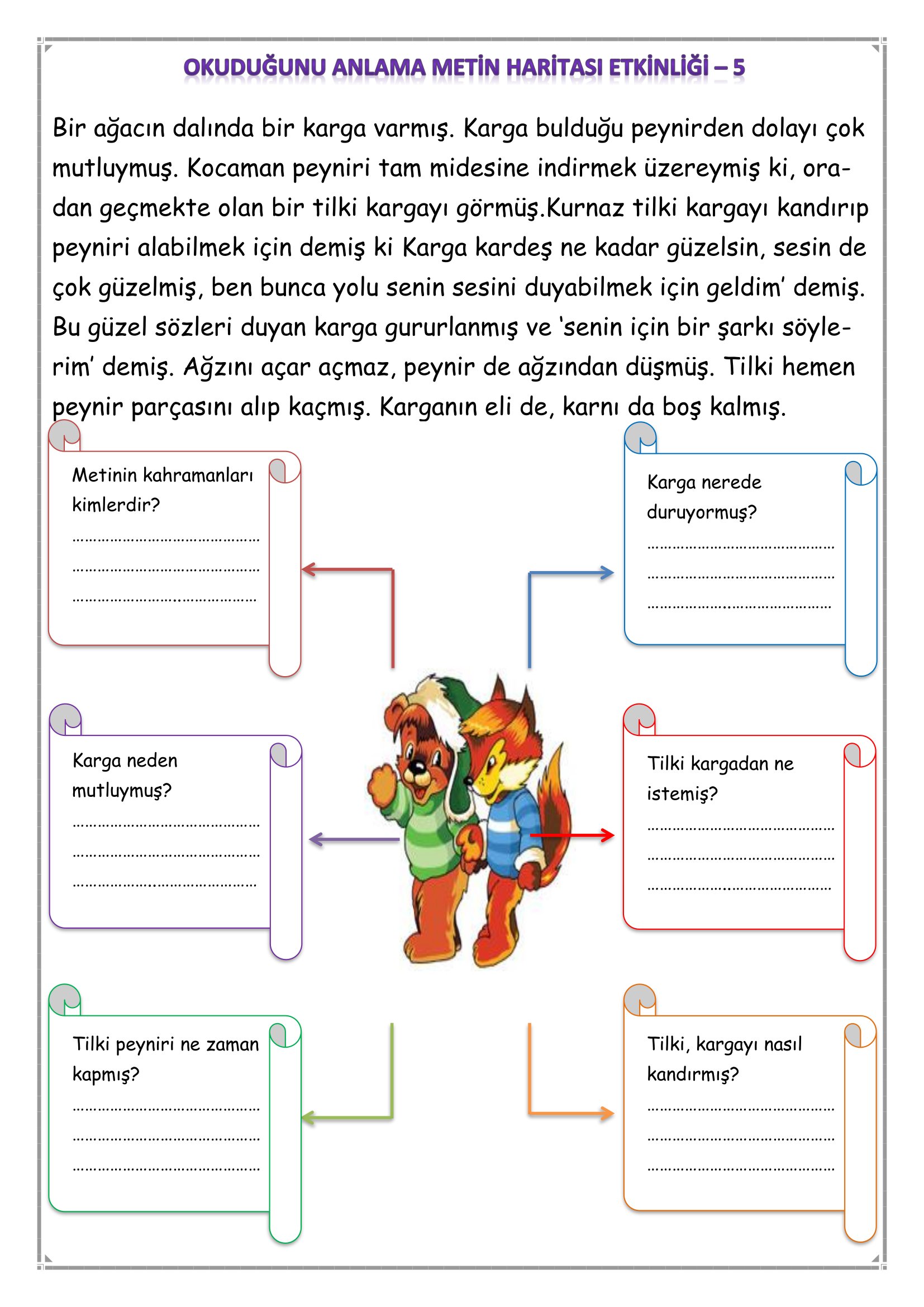 1. Sınıf - Türkçe Okuduğunu Anlama Metin Haritası Etkinliği-5