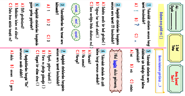 2. Sınıf Türkçe Soru İşareti-Test-1