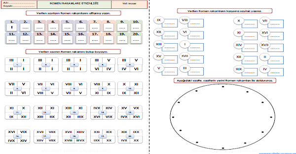 3. Sınıf - Matematik Romen Rakamları Etkinliği 6
